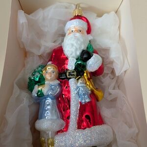 Glassware Art Studio Santa And Small Girl -Poland - EUC
